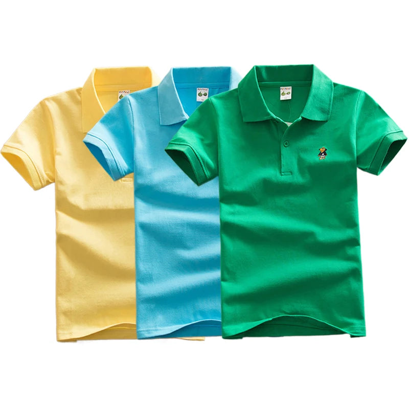 Children Polo T-Shirt Summer Boys Short Sleeved Tees Kids Clothing Fashion Teens Elastic Sportswear Boy Girl Cartoon Cotton Tops