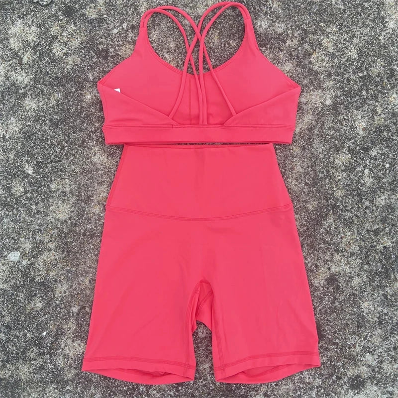 Women's Activewear Cross-Back Bra + High-Waist Biker Shorts Set — 2-Piece Yoga Gym — view 4 of women's activewear