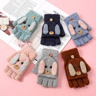 Thicken Women Warm Cat Gloves Fashion Girls Cat Claw Paw Plush Mittens Soft Plush Short Fingerless Half Finger Winter Gloves