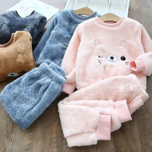 Children's Pajama Sets Bear Tops + Pants 2Pcs Kids Pajamas Winter Girl Clothing Sets 2 To 6Years