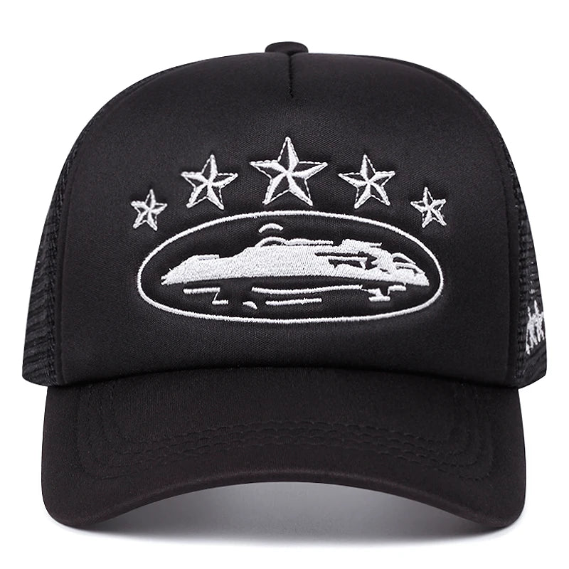 Five-Star Mesh Trucker Hat — Hip-Hop Streetwear Rugged Outdoor Cycling Skateboard Cap Men's — view 2 of hats & caps