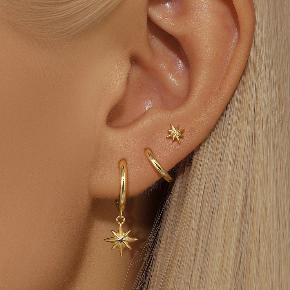 Women's 3pc Star Drop Earrings Set — 18K Gold Plated Round Dangle Jewelry — view 2 of jewelry