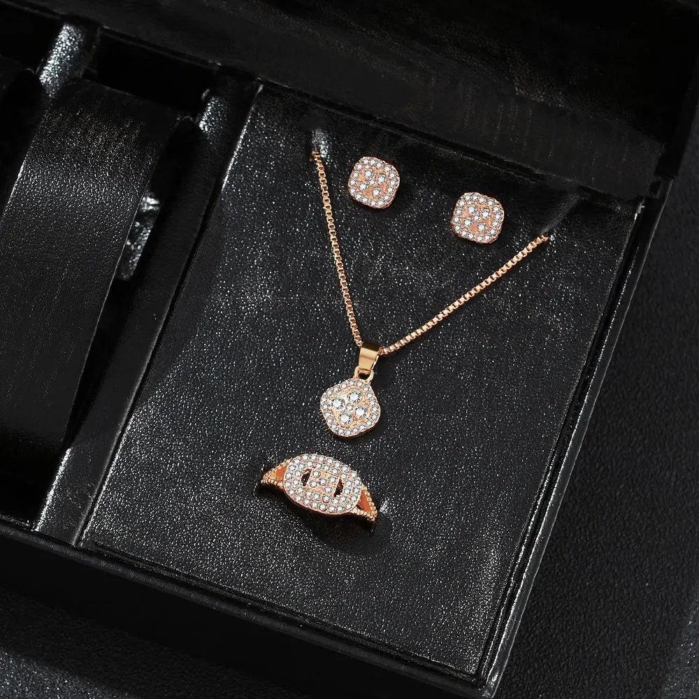 Luxury Cube Crystal Jewelry Set Women's Elegant Necklace Earrings Bracelet Statement Set — view 14 of jewelry sets