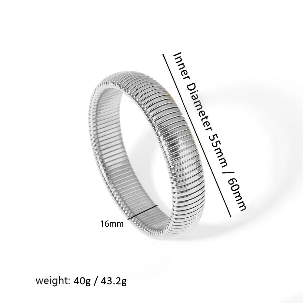 Women's 304L Steel Elastic Bracelet — 18K Gold Plated Chunky Punk Bangle Jewelry — view 14 of jewelry