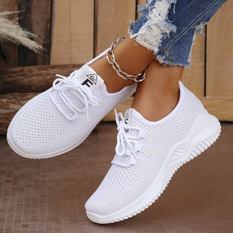 All-Season Women's Knit Sneakers — Soft-Sole Solid Color Running Tennis Workout Flats — view 1 of sneakers
