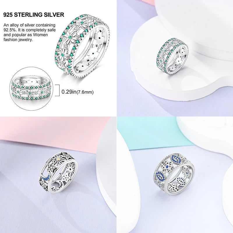 Women's 925 Sterling Silver Hollow Ring — Flower Butterfly Heart Sun Fashion Jewelry — view 5 of jewelry