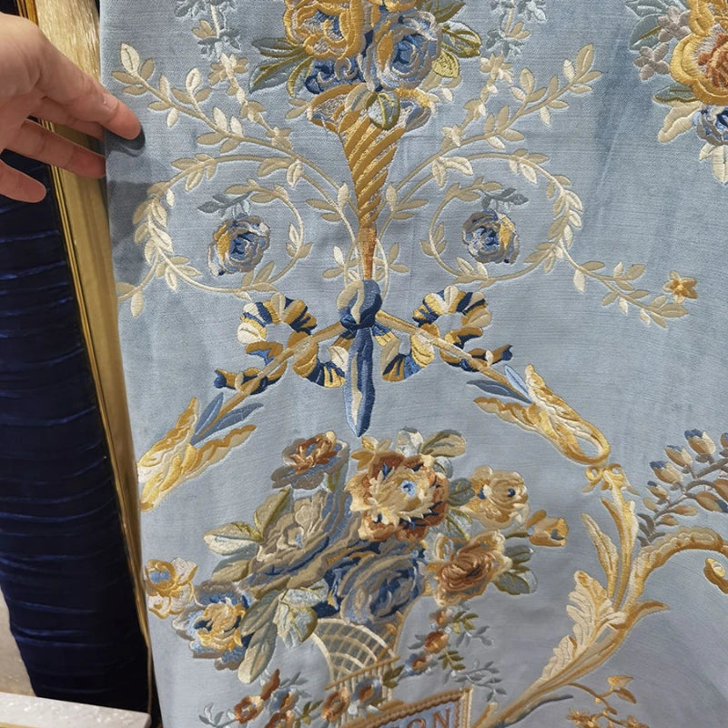 Custom European Palace Velvet Embroidered Curtains – Luxury Bed Valance & Tulle Drapes