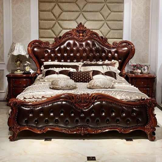 Luxury European King Size Bed – High-End Wooden Frame for Modern Elegance