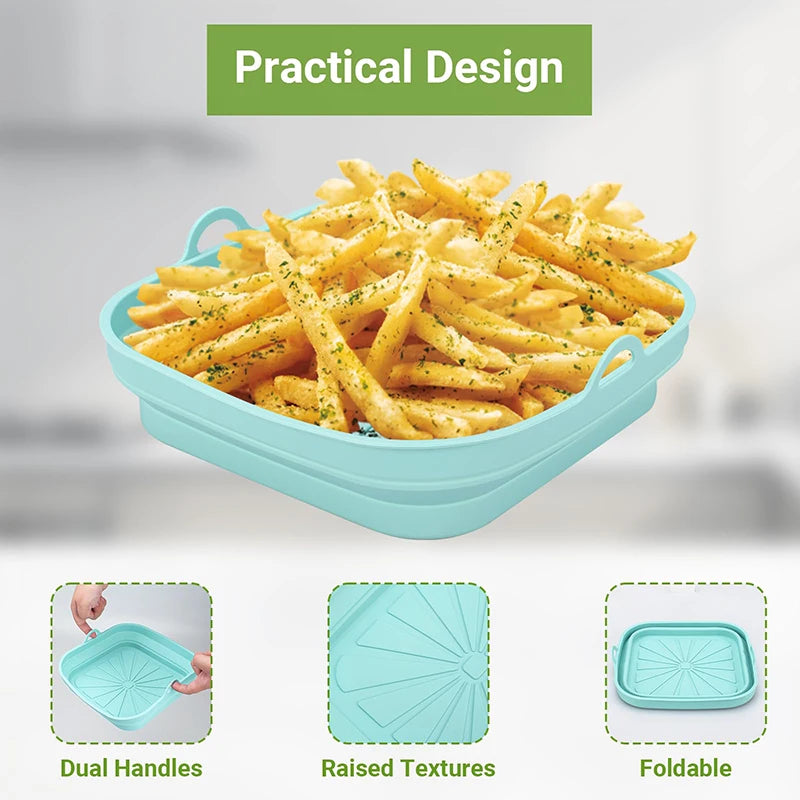 Foldable Silicone Air Fryer Basket Liner (Square) – Reusable Baking Tray for Oil-Free Cooking — view 5 of home & kitchen