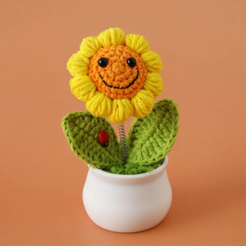 Home Decor Crochet Sunflower in Pot — Hand-Knitted Faux Flower Graduation Gift & Shelf Accent — view 20 of home decor