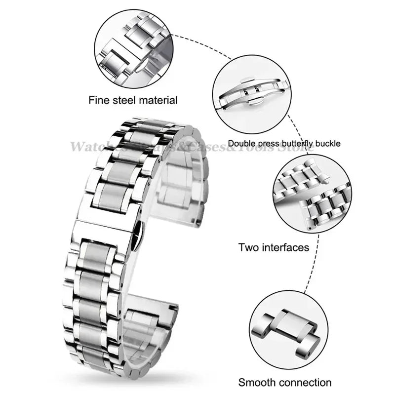 Curved-End Stainless Steel Watch Strap — Universal 12/13/14/15/16/17/18/19/20/21/22mm Band — view 4 of watch straps