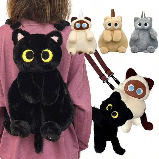 Black Cat Plush Kawaii Backpack - Kitten Doll Crossbody Bag for Kids & Tweens — view 1 of backpacks
