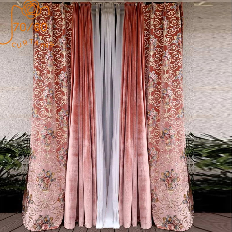 Palace Water Red Embroidered Velvet Curtains – Luxury Custom Drapes for Living Room & Bedroom