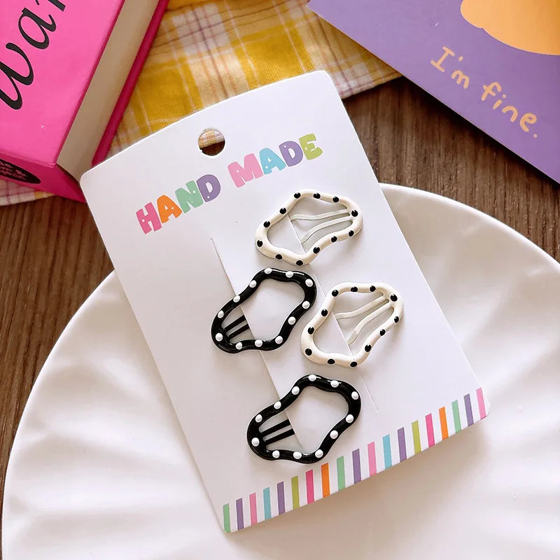 New polka dot hair clip black and white color clip girl versatile bangs clip hair accessory for short hair — view 7 of product