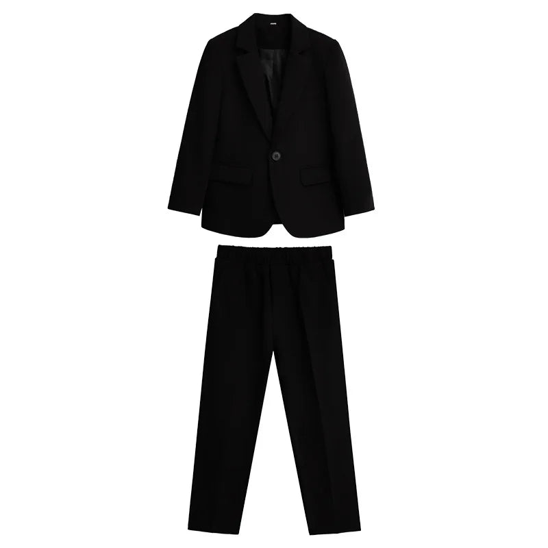 Kids Solid Blazer Jacket Pants Suits Boys Tuxedo Formal Dress Clothes Sets Children Fashion British Costume Teenage Leisure Suit