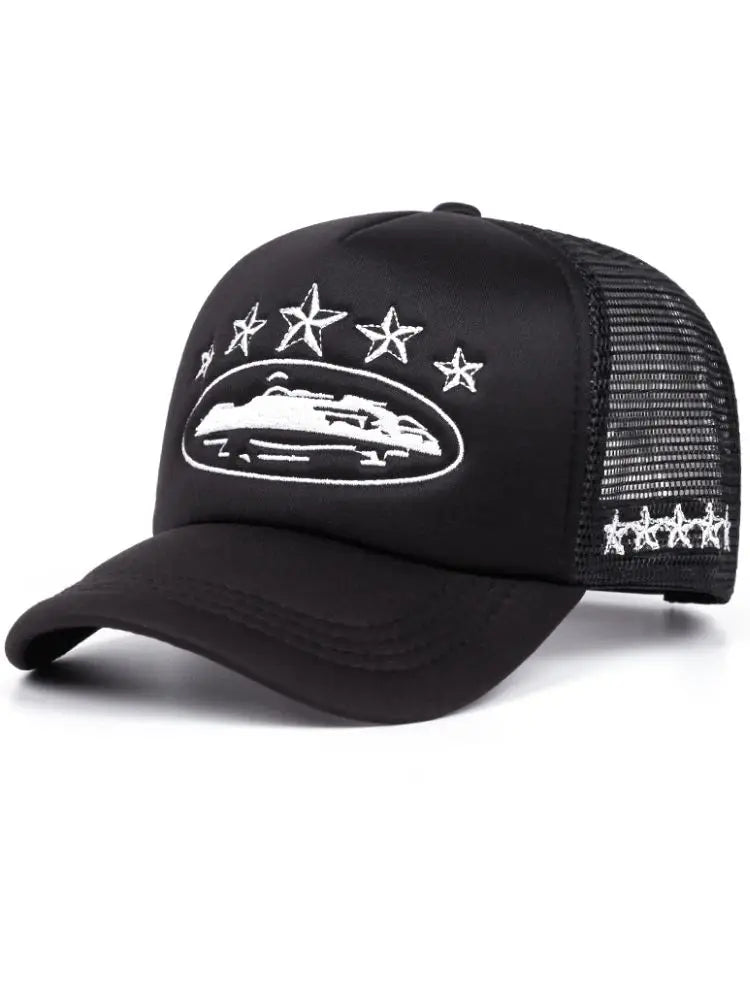Five-Star Mesh Trucker Hat — Hip-Hop Streetwear Rugged Outdoor Cycling Skateboard Cap Men's — view 8 of hats & caps