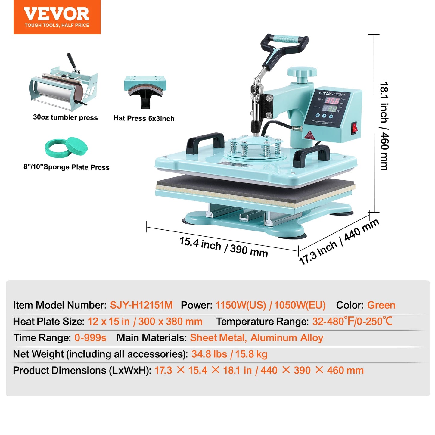 SucceBuy Heat Press Machine 12x15 inch  8 in 1 Heat Transfer Machine 360° Swing Away T-Shirt for T-Shirts/Mugs/Hats/Plates Pink