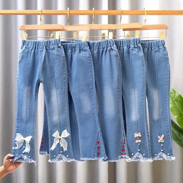 Baby Girls’ Flared Denim Pants – Stretchy Cowboy Trousers for Kids (4-10 Years)