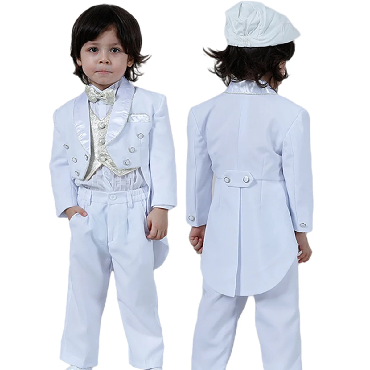 Baby Boy Christening Suit – 6-Piece White Baptism Tuxedo Set for Formal Occasion