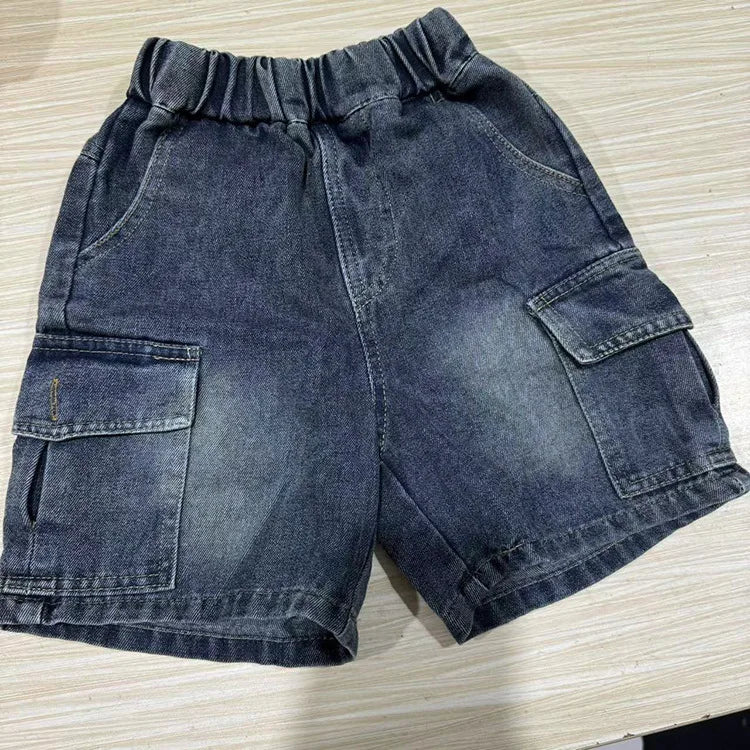 Boys Jean Shorts Kids Eastic Band Short Pant Teenagers Cargo Trousers 2024