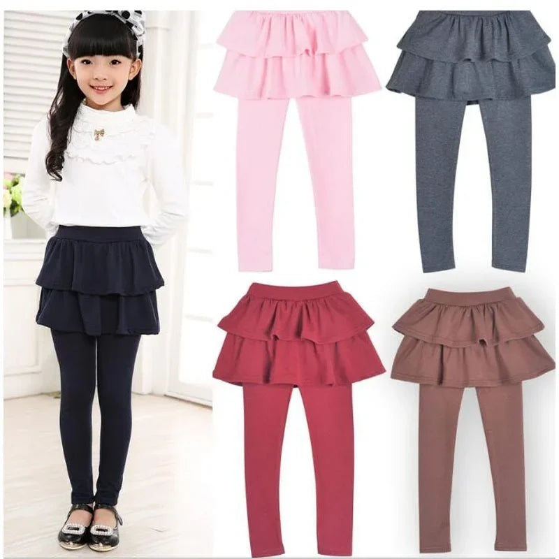 Spring Autumn Girls’ Cotton Cake Skirt Leggings – Warm Skirt-Pants for Kids (Ages 3-11)