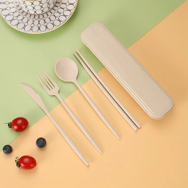 Wheat Straw Portable Cutlery Set &mdash; 4-Piece Reusable Chopstick, Fork, Knife &amp; Spoon — view 10 of dining & tableware