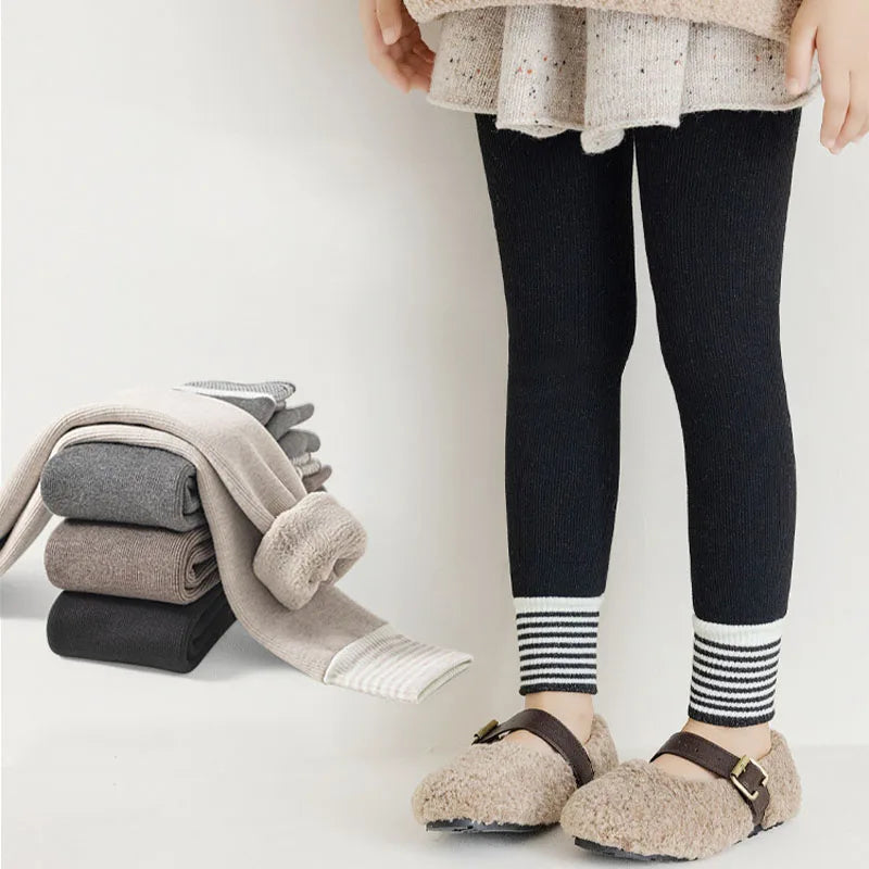 Winter Children Pants Lamb Wool Fleece Thickened Children Leggings Warm Striped Kids Pantyhose For Girls