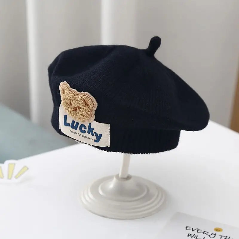 Flower Baby Beret Hat - Knitted Painter Cap for Infant Girls, Cute Toddler Princess Beret