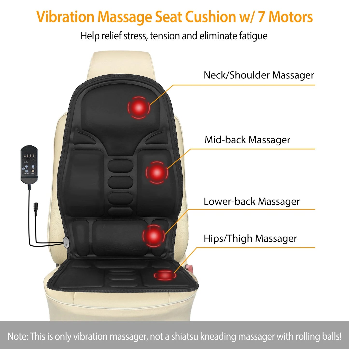 Back Massage Seat Cushion — Electric Heated Car Seat with 8 Vibration Modes — view 2 of recovery & massage