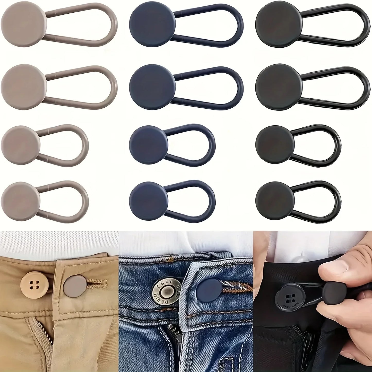 No-Sew Jean Waist Extender Buttons — Unisex Adjustable Pant Expander Pack — view 7 of accessories & jewelry