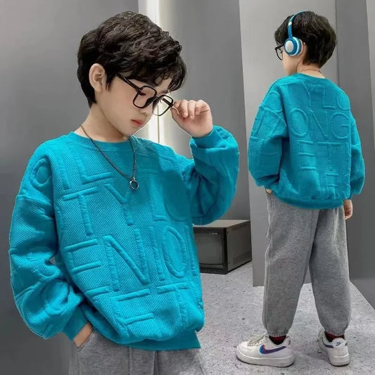 Boys Sweatshirts Spring Fall Children Letter Printing Cotton Pullover Teenage Tops Long Sleeve T Shirt Clothes 8 10 12 13 14Year