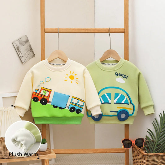 Children Sweaters Cute Three-dimensional Car Pullover Winter Plush Warm Sweater Fashionable Boys