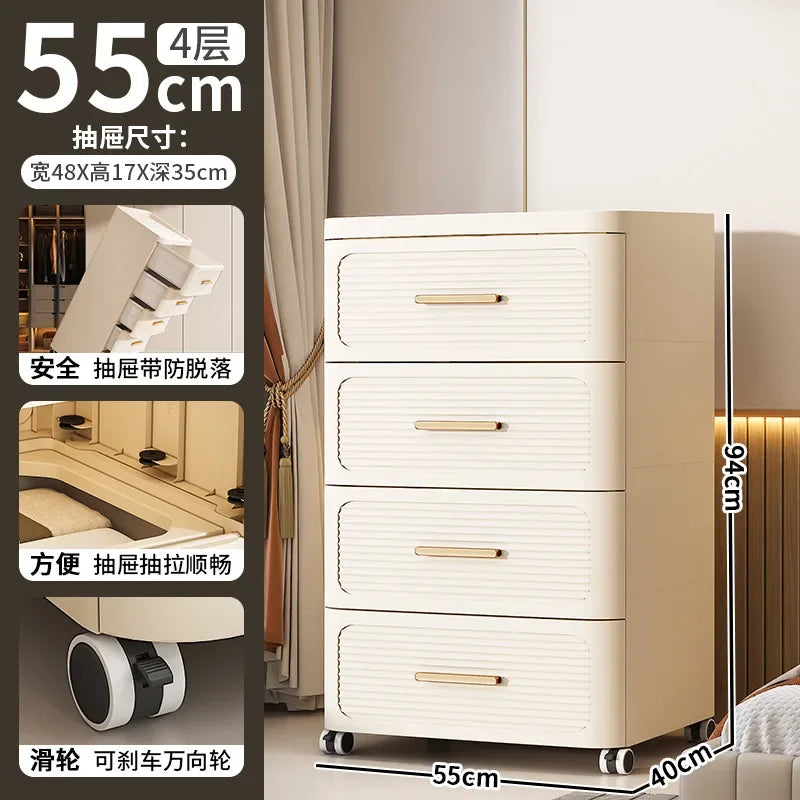 35-55CM Plastic Storage Cabinet with Drawers & Wheels – Multi-Purpose Kitchen & Clothing Organizer