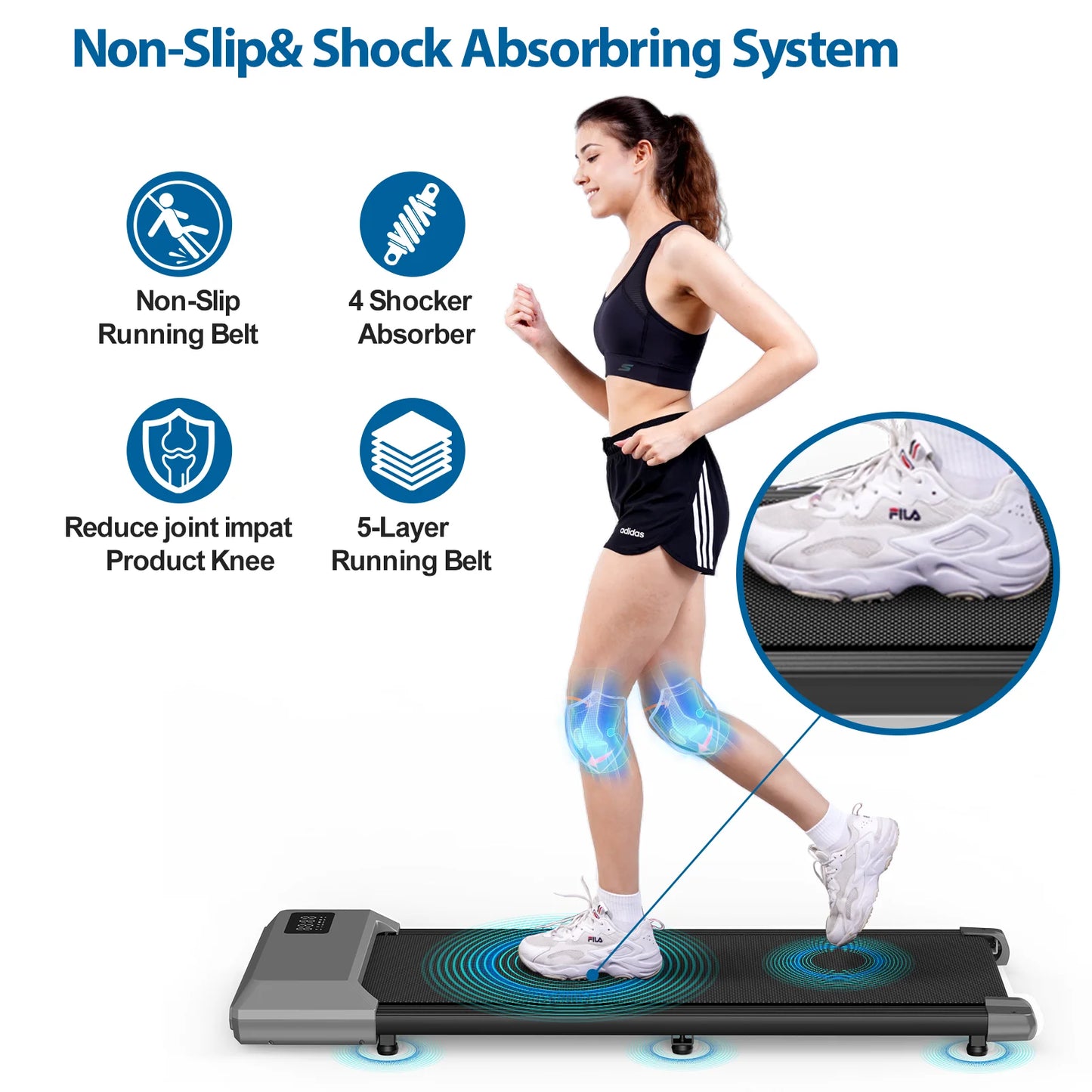 2-in-1 Walking Pad Mini Treadmill – Under Desk, LCD Screen, Bluetooth, Quiet, 250lb Max (BA04/06-A2) — view 7 of sports & fitness