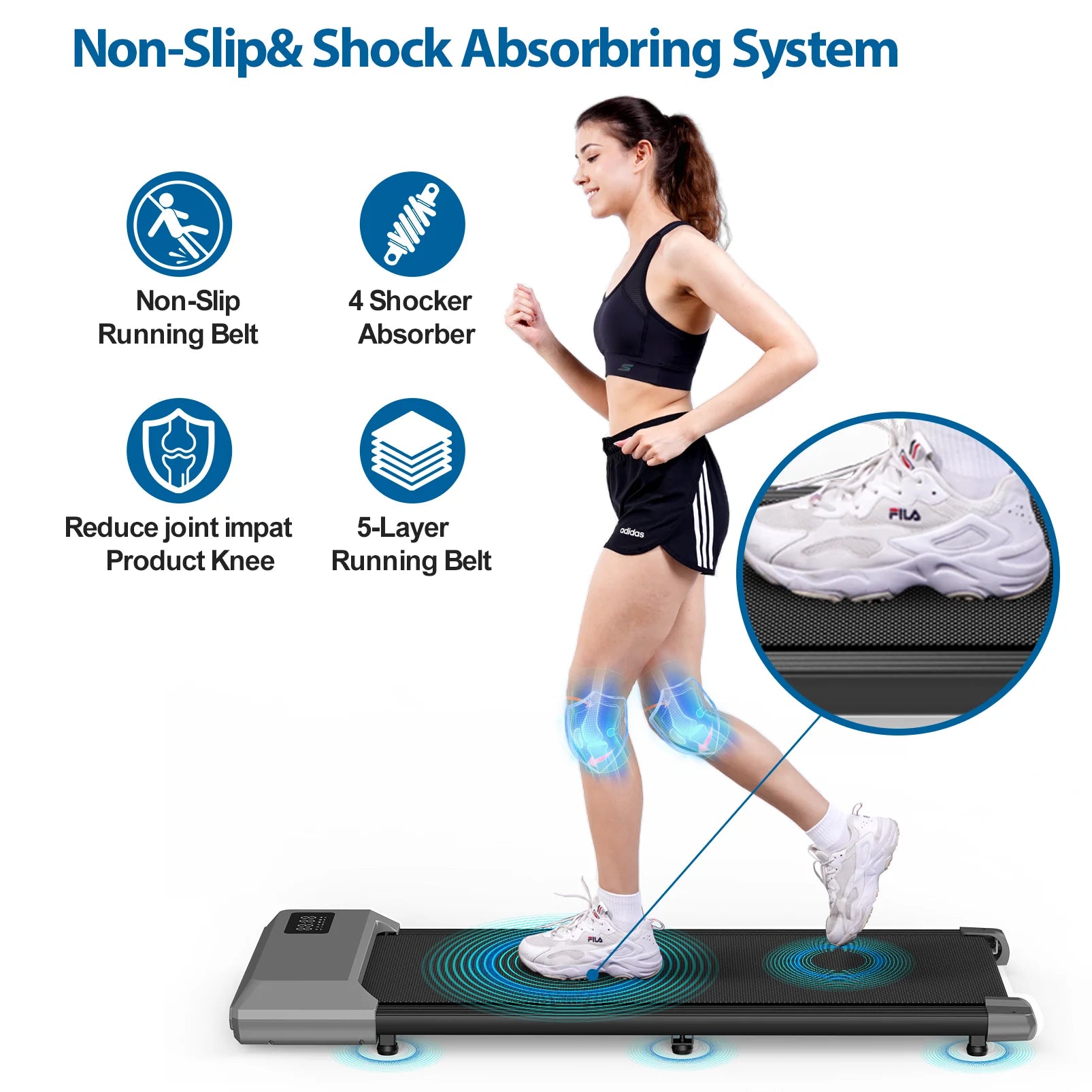 2-in-1 Walking Pad Mini Treadmill – Under Desk, LCD Screen, Bluetooth, Quiet, 250lb Max (BA04/06-A2) — view 7 of sports & fitness