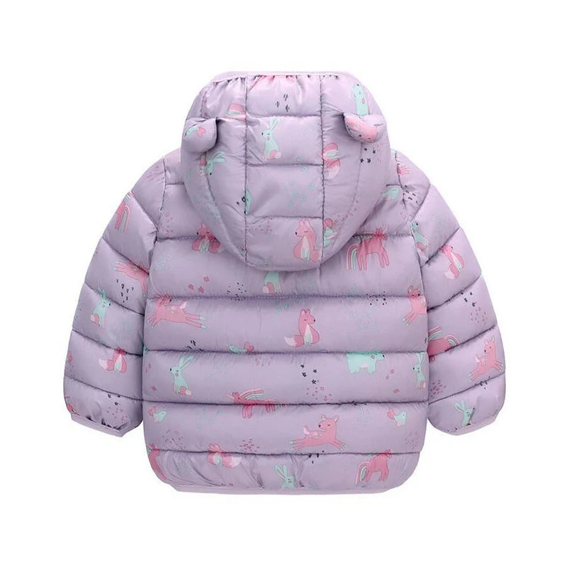 Children Boys Baby Hooded Lightweight Down Jackets Warm Outerwear Autumn Kids Girls Coats Cartoon Dinosaur Print