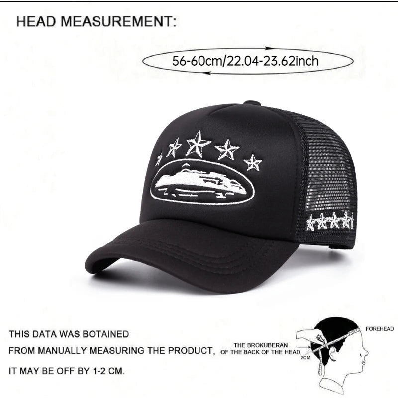 Five-Star Mesh Trucker Hat — Hip-Hop Streetwear Rugged Outdoor Cycling Skateboard Cap Men's — view 3 of hats & caps