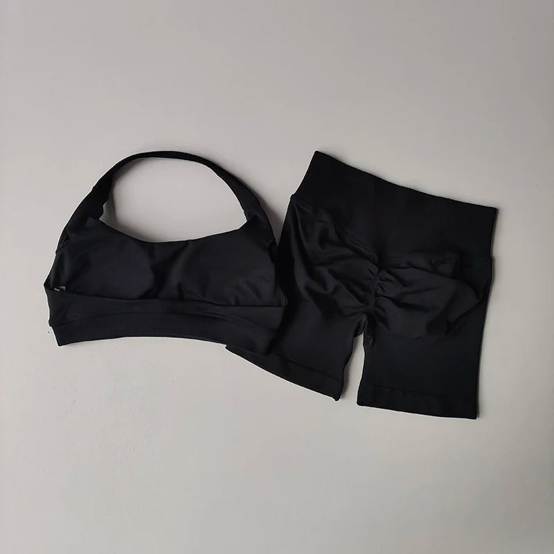 Women's Activewear Halter Sports Bra + Biker Shorts Set — High-Waist Pilates Yoga 2-Piece — view 8 of women's activewear