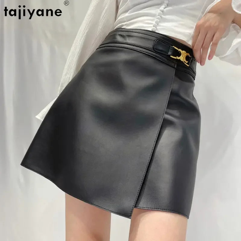 Tajiyane Real Sheepskin Skirts for Women 2023 Genuine Leather Skirt Women's Clothing High Waist Wrap Skirt Short Black Skirts