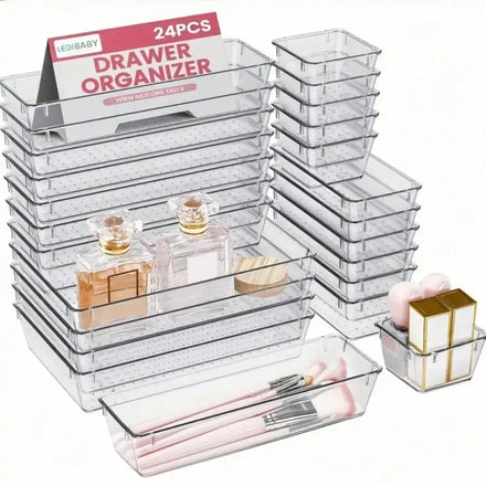 24-Piece Clear Acrylic Drawer & Desk Storage Organizer Set — product photo 1