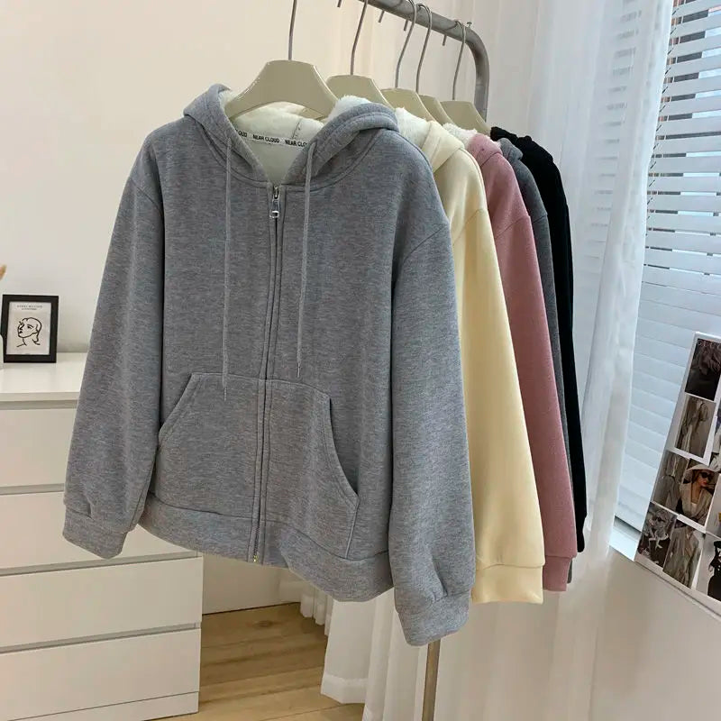 Women Clothing Winter Fleece Jackets Sweatshirt Loose Casual Cashmere Zippered Cardigan Jacket Velvet Thickened Hoodie New