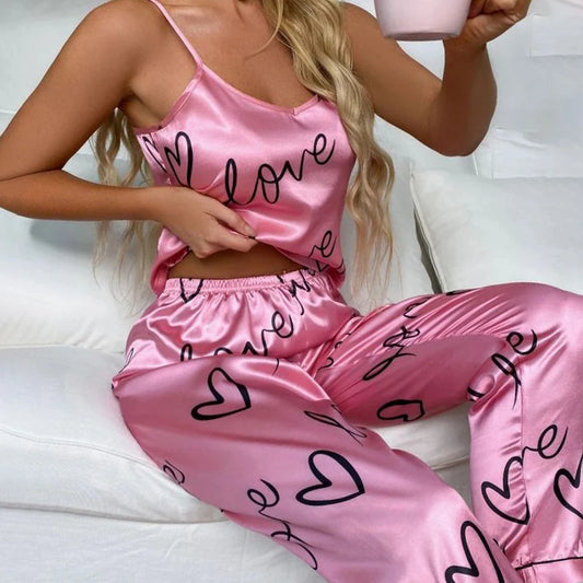 Women Sexy Satin Pijamas Set Lingerie Sleepwear Silk Saitn Nightwear Sleeveless Pajamas Set Home Wear Pyjama Femme Pyjamas