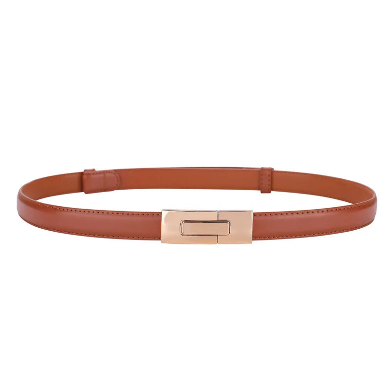 Belts Genuine Leather Women's 1.8cm Slim Belt — Gold Lock Buckle — view 10 of belts