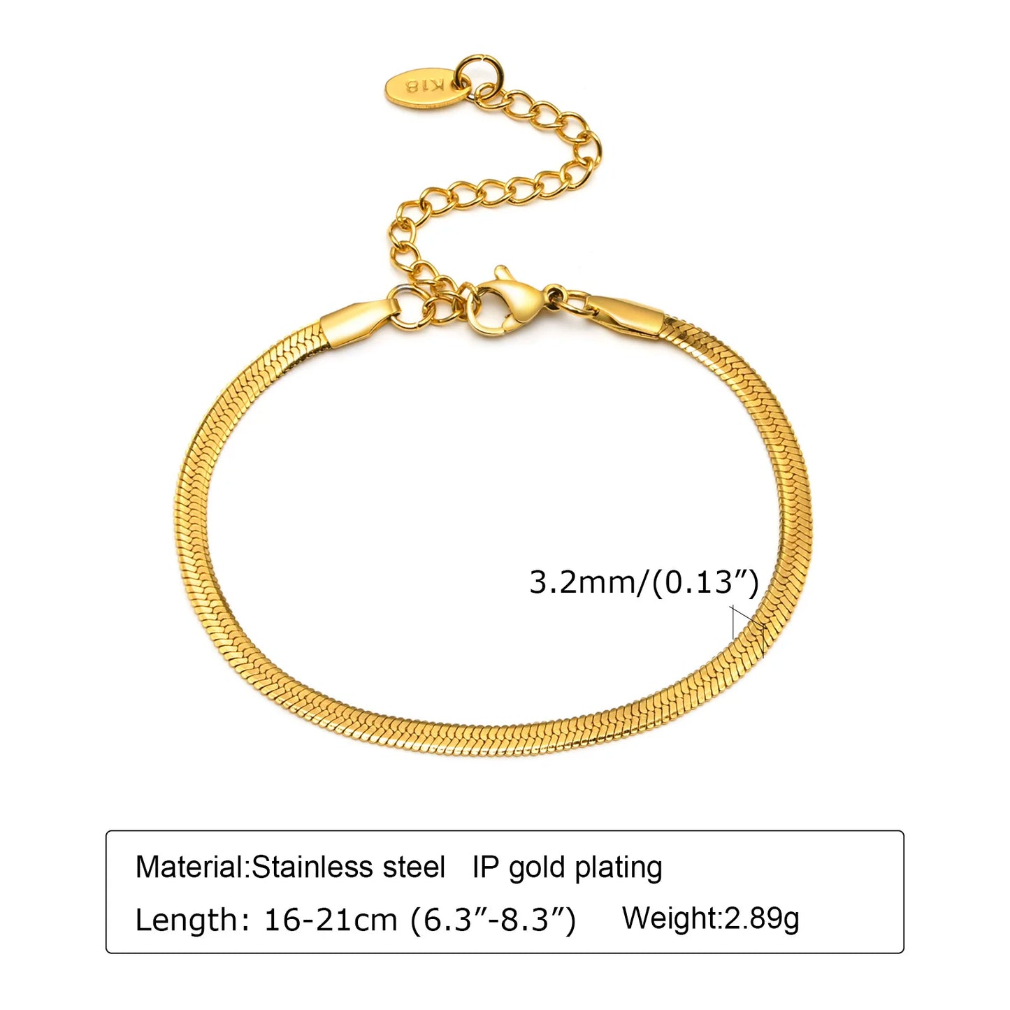 Women's Herringbone Chain Bracelet — Gold Plated Stackable Stainless Steel Jewelry