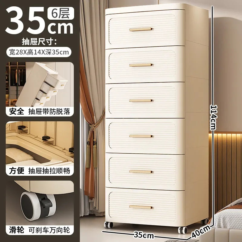 35-55CM Plastic Storage Cabinet with Drawers & Wheels – Multi-Purpose Kitchen & Clothing Organizer