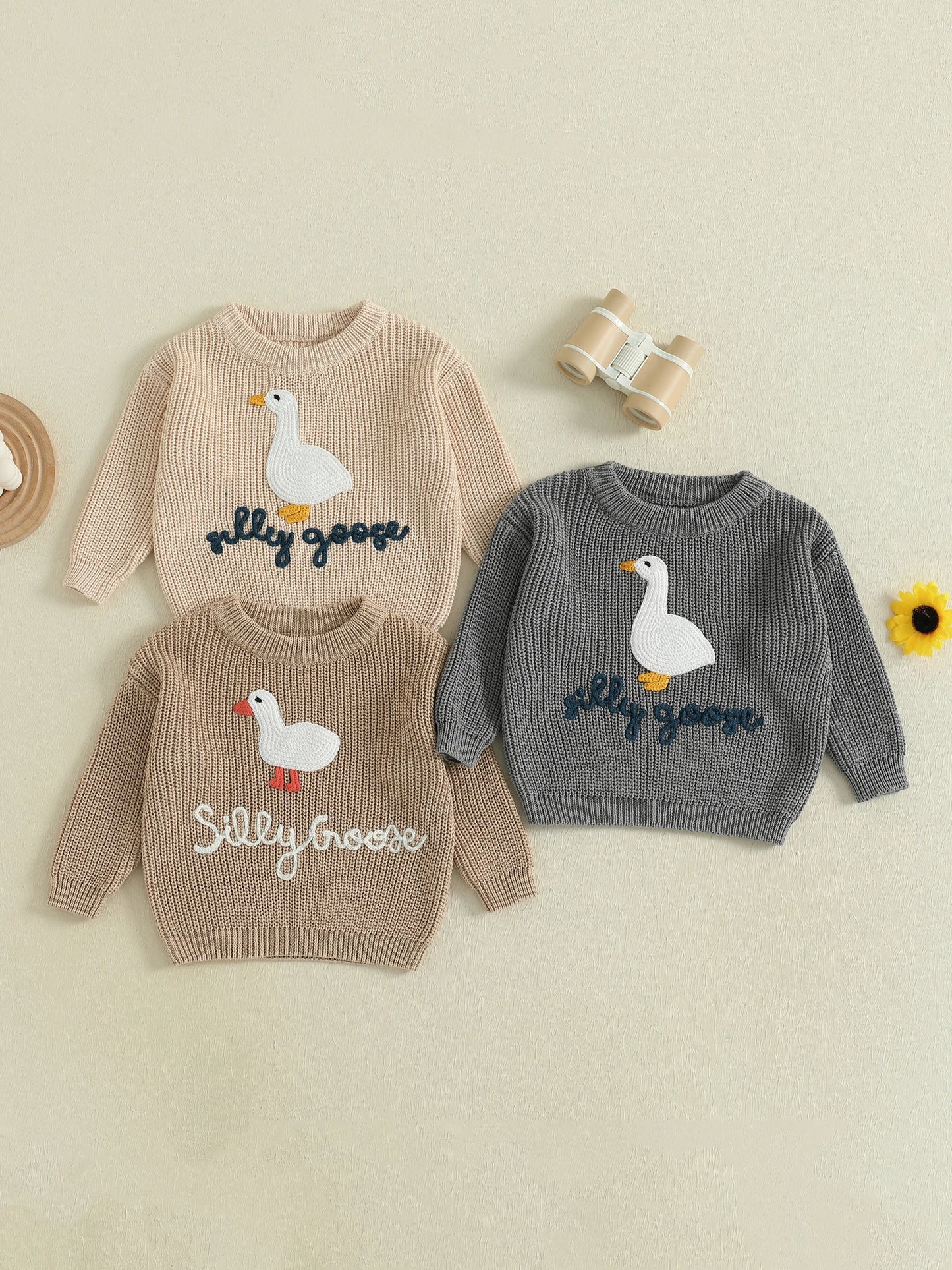Infant Toddler Duck Embroidered Sweater - Crewneck Long Sleeve Pullover — view 5 of kids tops