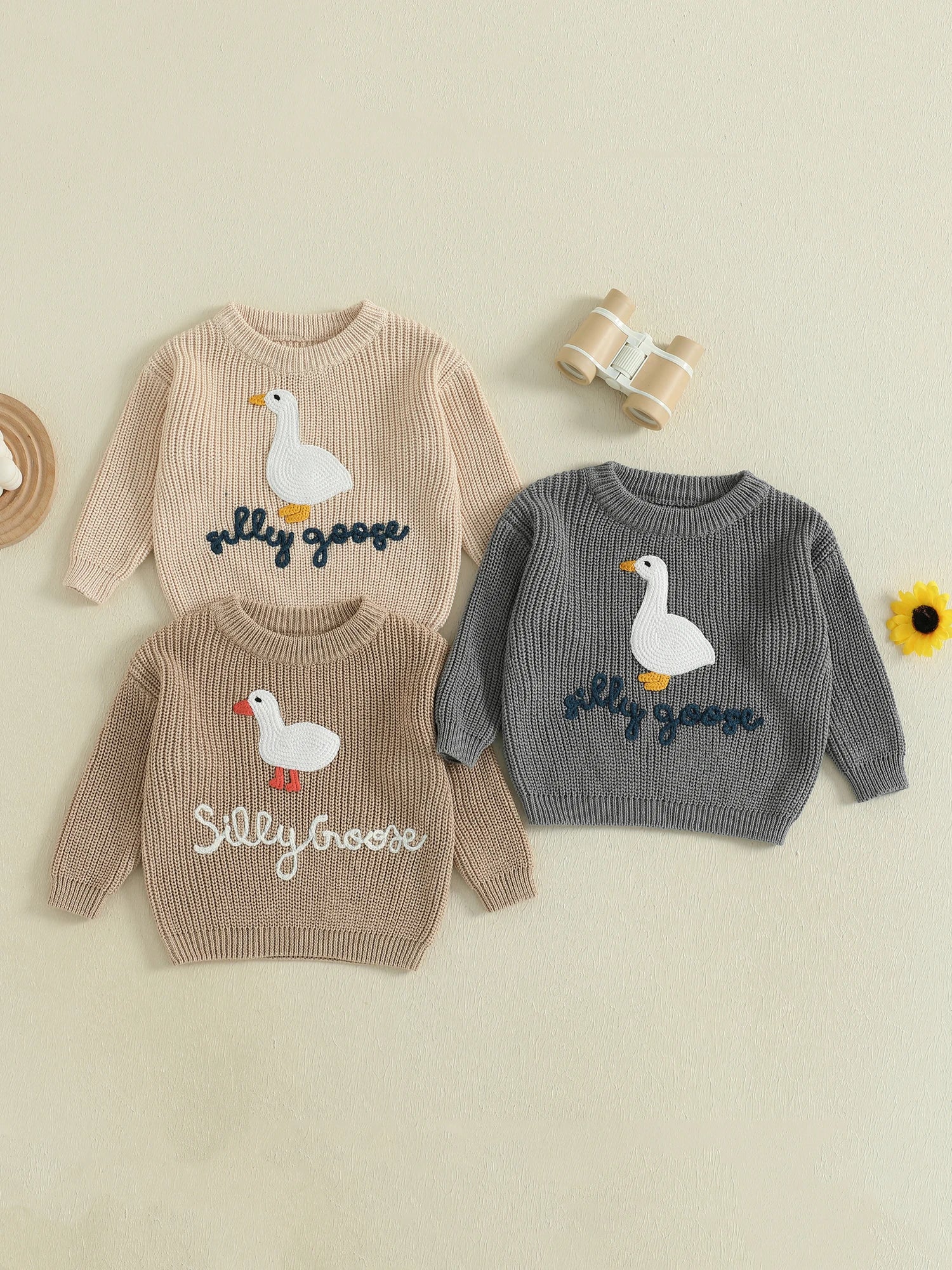 Infant Toddler Duck Embroidered Sweater - Crewneck Long Sleeve Pullover — view 5 of kids tops