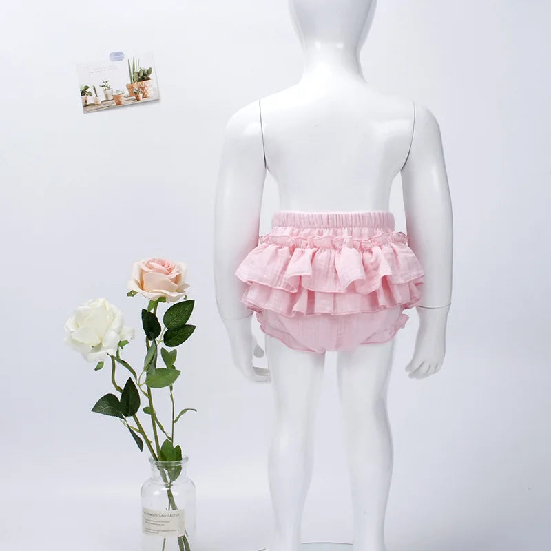 Baby Girls Double-Layer Ruffle Bloomer - Muslin Cotton Tutu Diaper Cover — view 1 of baby bottoms