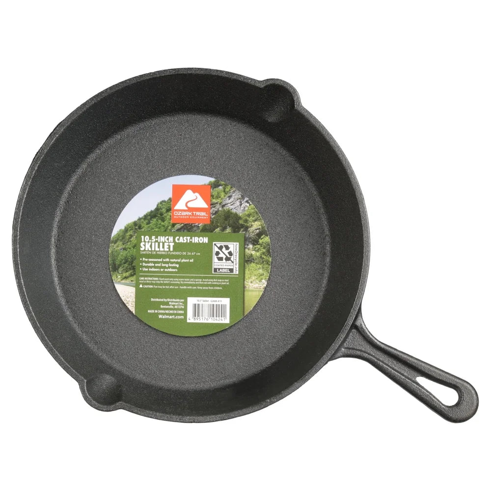 Cast Iron Skillet 10.5" Pre-Seasoned Heavy-Duty Frying Pan with Pour Spouts Oven-Safe Campfire-Ready — view 5 of cookware