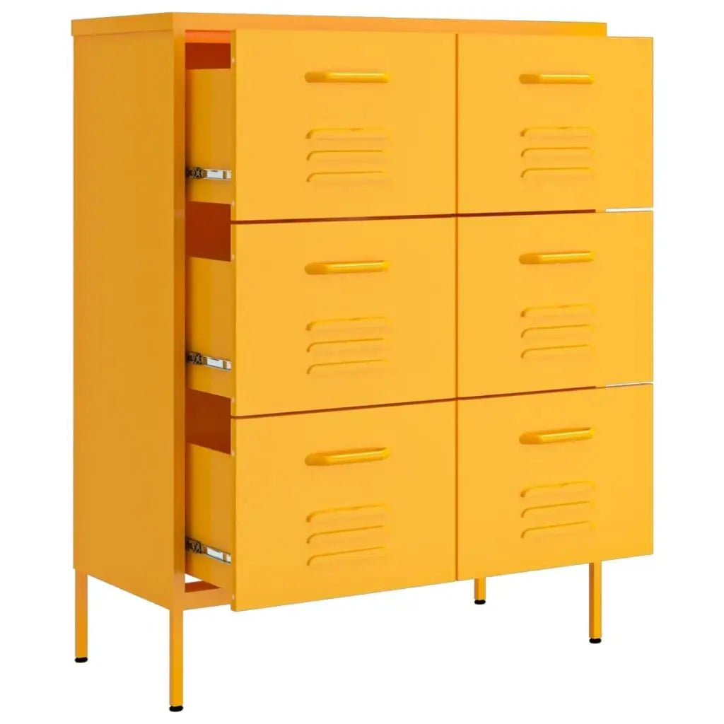 Mustard Yellow Steel Drawer Cabinet – Stylish 31.5"x13.8"x40" Storage for Home & Office